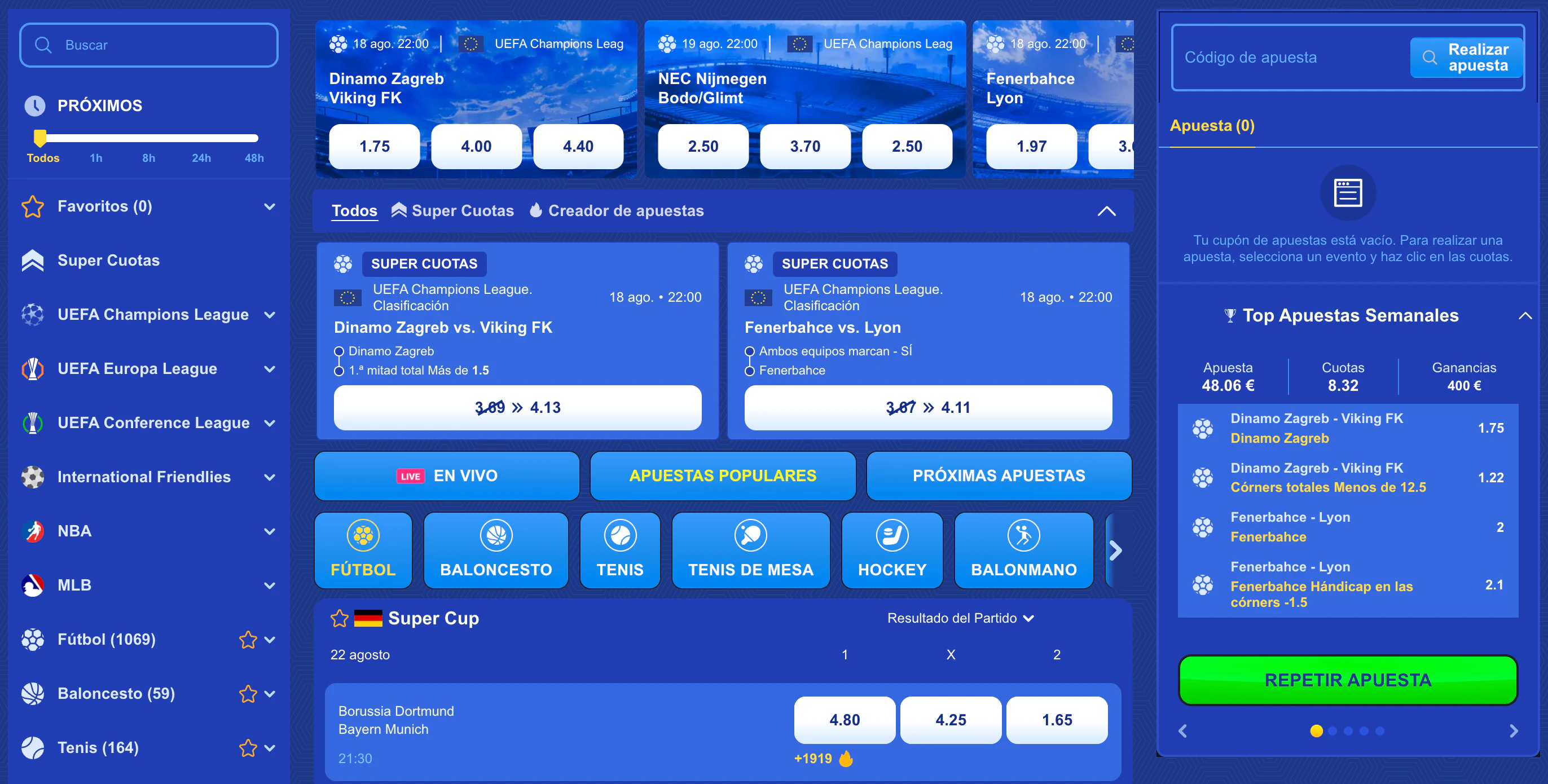 Pronósticos y apuestas deportivas en vivo en Pistolo Casino